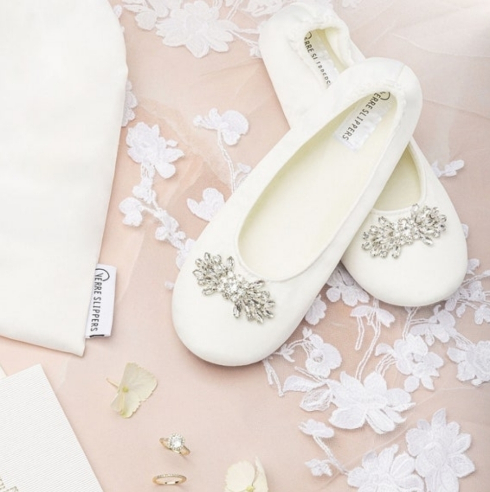 Verre wedding Bridal slippers White With Bow For Dancing size 6.5 7.5